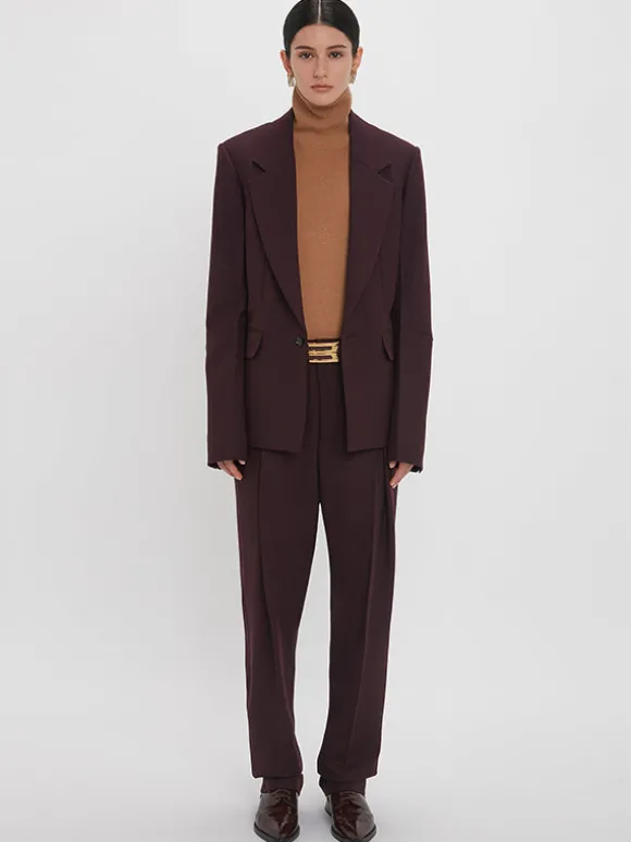 Sleeve Detail Patch Pocket Jacket in Deep Mahogany