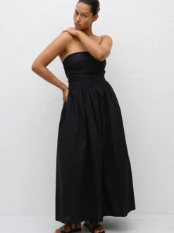 Strapless Lace Up Dress in Black