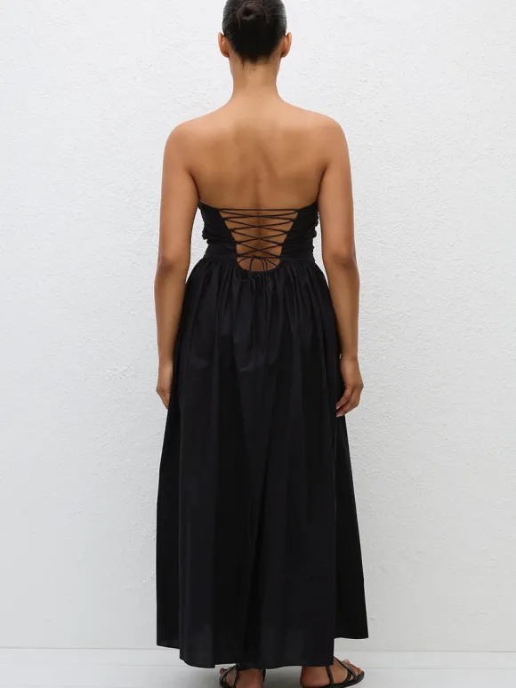 Strapless Lace Up Dress in Black