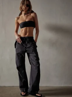 Stretch Poplin Wide Leg Pant In Black