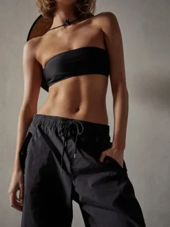Stretch Poplin Wide Leg Pant In Black