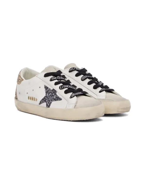 Super-Star Sneakers in Gold and Grey Glitter