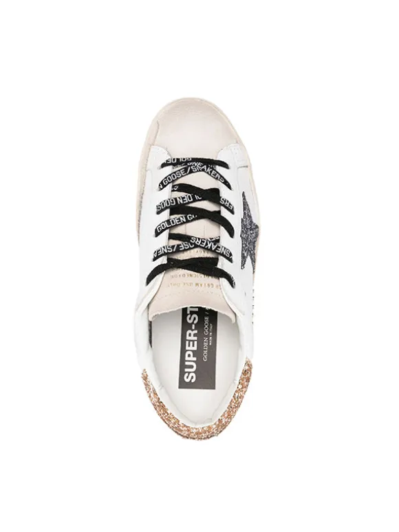 Super-Star Sneakers in Gold and Grey Glitter