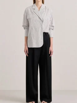 The Agnes Wrap Shirt in Acorn Stripe