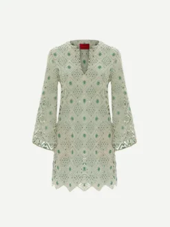 The Kaftan Mini Dress in Agua Macrame
