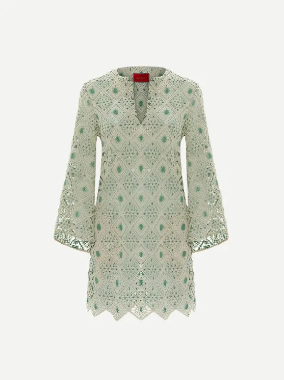 The Kaftan Mini Dress in Agua Macrame