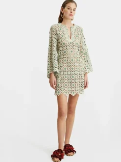 The Kaftan Mini Dress in Agua Macrame