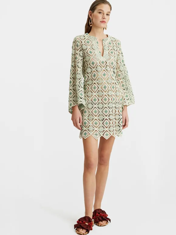 The Kaftan Mini Dress in Agua Macrame