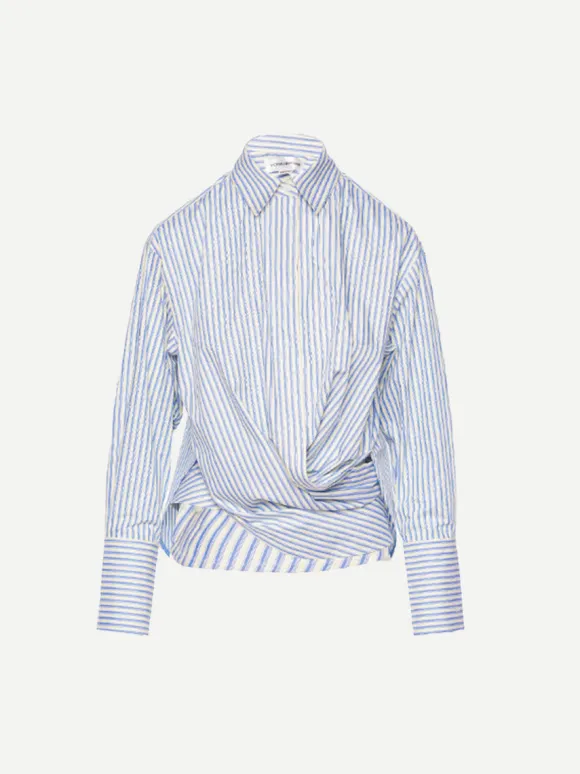 Wrap Front Blouse in Chamomile/Oxford Blue